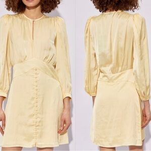 NWT Zadig & Voltaire Rhodri Satin Mini Dress Butter Yellow Long Sleeve Large
